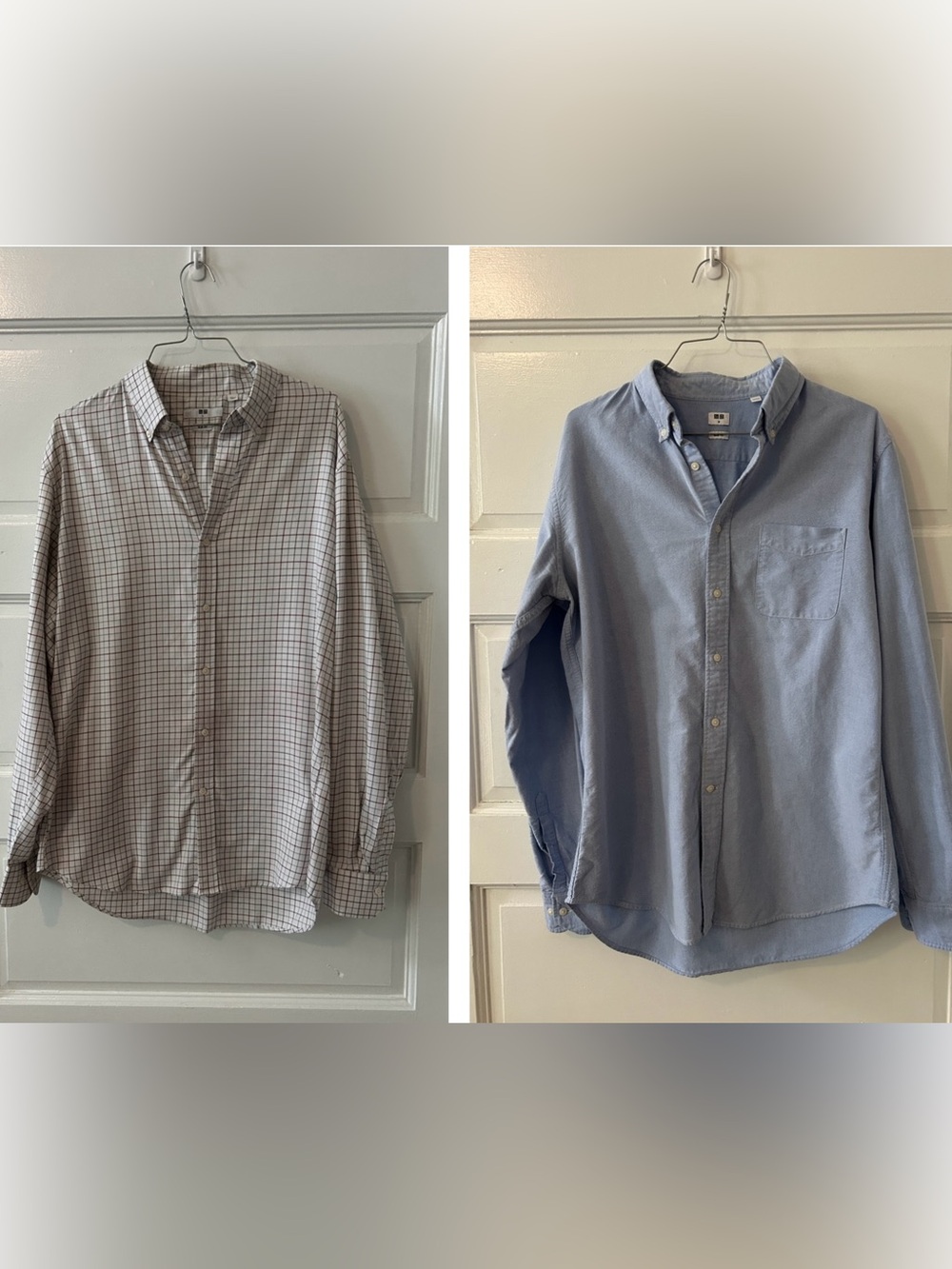 Uniqlo Men's Light Blue Button-Down & White Plaid Casual Shirts - Two-Pack